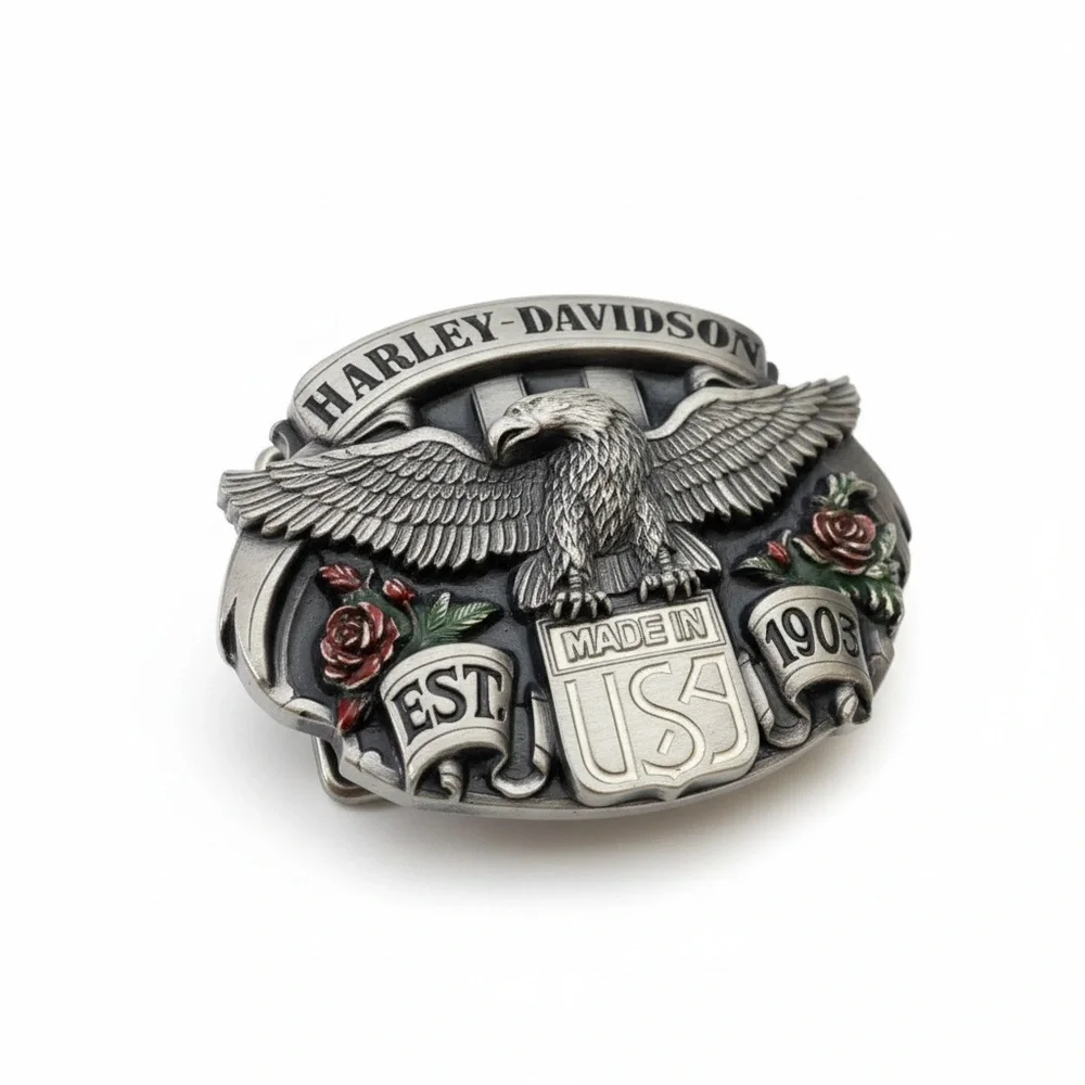 Vintage: Harley Davidson x Harmony Designs ©️1989 ☻ Eagle Rose Metal Belt Buckle